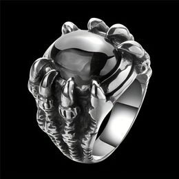 Anillo para hombre dominante retro con incrustaciones de anillo abierto dedo índice garra rubí cuenta grande pesado cristal negro