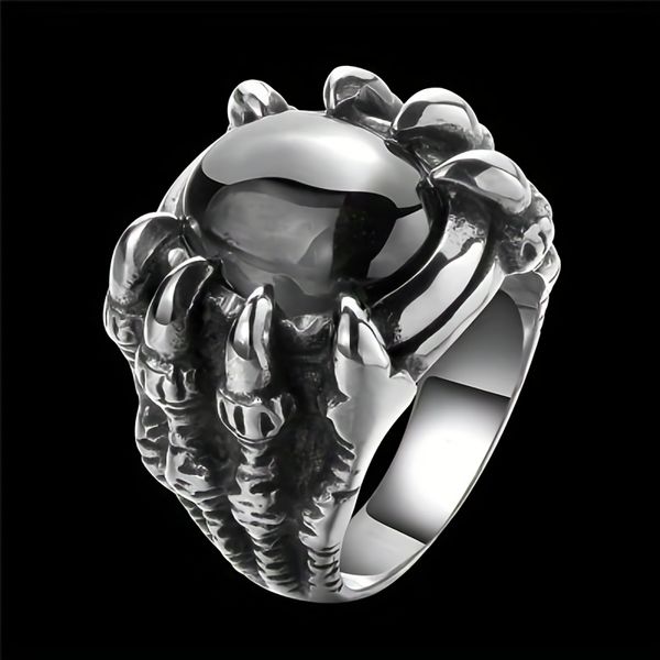 Bague homme dominatrice rétro incrustée d'anneau ouvert index griffe rubis perle gros cristal noir lourd