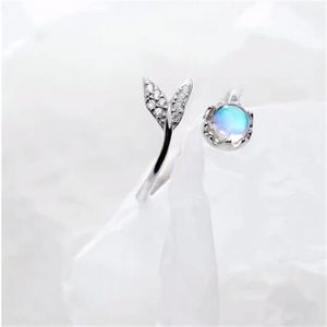 Anillo de Plata de Ley 925 auténtica con cola bonita y piedra lunar, anillo ajustable con personalidad, joyería fina para mujer, accesorios elegantes para fiesta GC1499