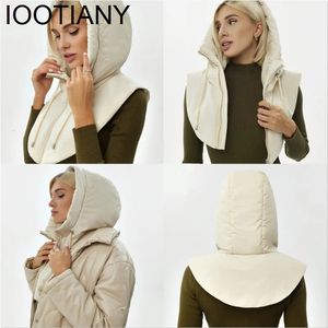 Anneau écharpe cou Zippper cordon manteau écharpe femmes hommes cagoule chapeaux chaud court gilet hiver ultraléger vers le bas chapeaux à capuche 240113