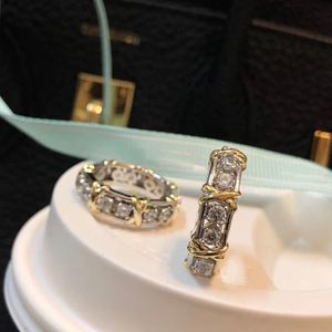 Ring Schlumberger Brand Designer S Sterling Sier Cross Full Crystal Finger Cluster for Women Fashion Jewelry