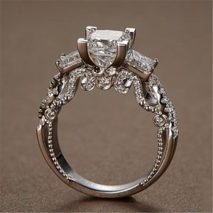 Ring Solitaire Ring Vintage Princess Cut Lab Diamond Ring 925 Sterling Silver Engagement Wedding Band Rings For Women Bridal Fine Party