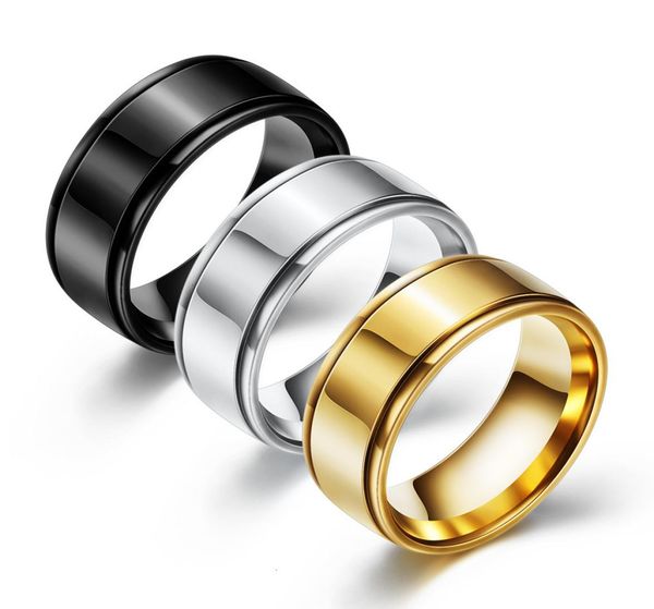 Ring Titanium Steel 8 mm Miroir à deux rainures inoxydables pour hommes et femmes4814579