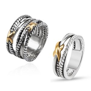 Ring twist tweekleurige kruisring vrouwelijke mode vergulde 18k zwarte Thaise zilveren sieraden Ringen