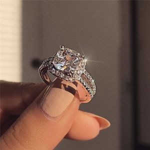 ring vecalon Bague de promesse scintillante en argent sterling 925, coupe coussin, diamant 3ct, bagues de mariage pour femmes, bijoux