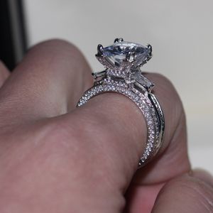 Anillo Vecalon, anillo de joyería grande para mujer, corte princesa, piedra de diamante de 10 quilates, 300 Uds. Cz, anillo de compromiso de plata esterlina 925