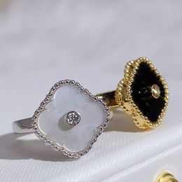 Ring Vintage vier blad klaver charme ringen 6/7/8 terug moeder-of-pearl sterling sier gouden joodse ontwerper voor vrouwen bruiloft sieraden geschenk met doos
