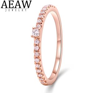 Ringen 0,18 CTW D kleur prinses briljant geslepen Moissanite verlovingsband halve eeuwigheid band echt massief 14K Rose Gold