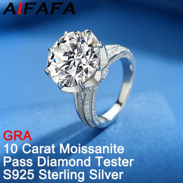 Anneaux 10 Carat D Color Moissanite Anneaux pour femmes Sparkling Big Moissanita Brilliant Lab Diamond 925 Silver Fine Jewelry Wholesale