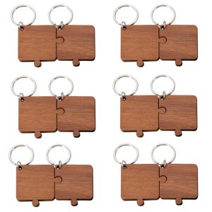 Anneaux 10 paires Puzzle en bois Keychain Blank DIY Keychains Gift Saint Valentin pour petite amie Keyring Handmade Custom Wooden Clécheur