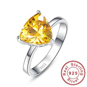 Anneaux 100% 925 argent Sterling naturel Citrine anneaux pour femmes femme Triangle anneau doigt célèbre Original bijoux bijoux fins
