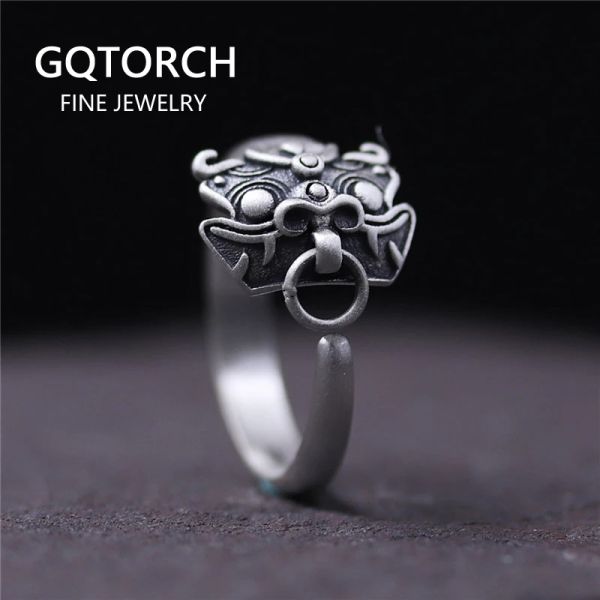 Anillos 100% anillos de animales de Plata de Ley 925 pura auténtica para mujeres mitología antigua personalidad glotona tipo abierto