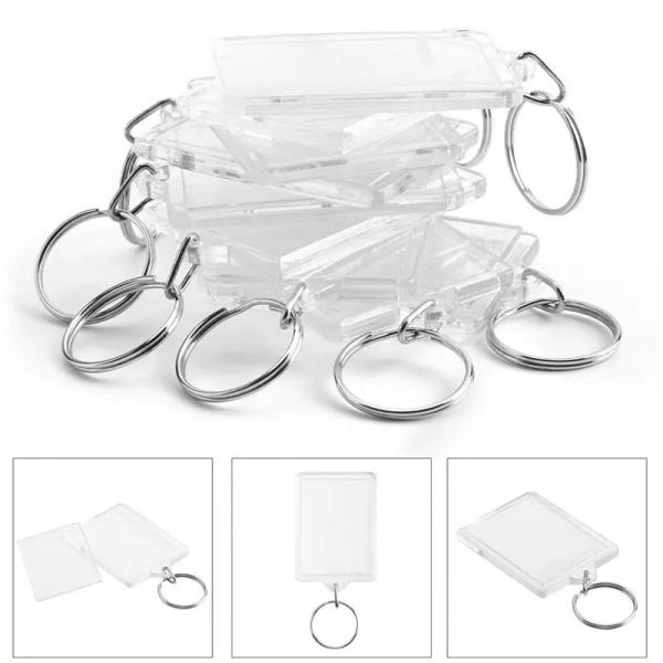 Anillos 100pcs rectángulo transparente acrílico insertar foto de foto de la imagen del llavero del llavero soporte del anillo dividido del dibrillo del anillo del anillo