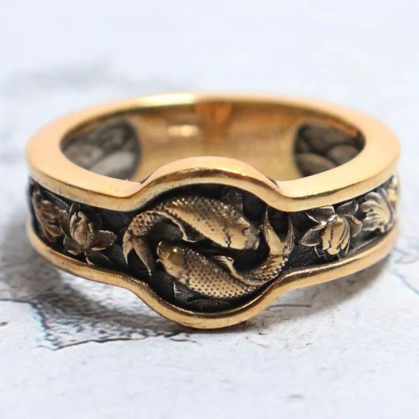 Anneaux 10g yin yang carp koi poisson ornement japonais anneaux d'or 925 anneau en argent sterling solide de nombreuses tailles 613