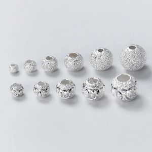 Anneaux 10 pièces/lot de perles rondes mates en argent Sterling 3mm 4mm 5mm 6mm, perles d'espacement à grand trou faites à la main, accessoires de fabrication de bijoux à faire soi-même