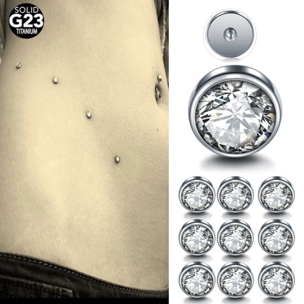 Anneaux 10pcs / Set ASTMF136 Titanium Piercings microdermiques Flat Cz ancrage Top Skin Diver Surface Tragus Piercing Bijoux de nez sexy