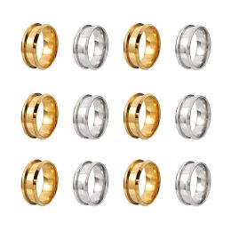 Anneaux 12pcs en acier inoxydable rain-doigt Golden Steel Color Ring Core Blank Paramètres pour les bijoux de l'anneau incorporé, ce qui nous rend Taille 7 ~ 12