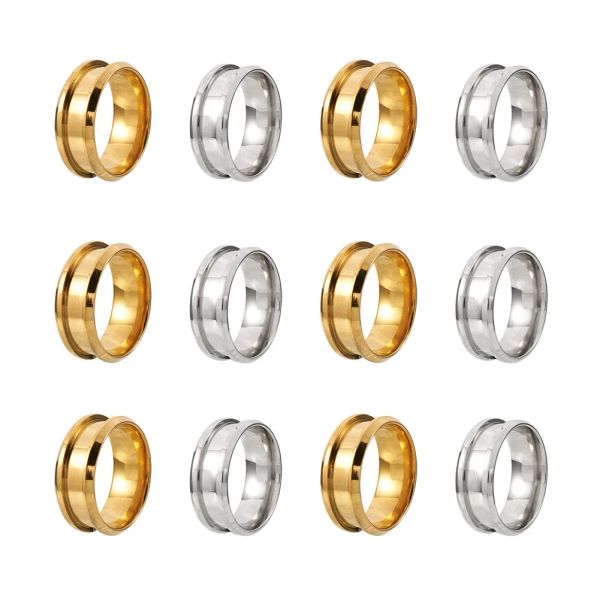 Anillos 12 piezas anillo de acero inoxidable anillo de dedo de acero dorado núcleo de color en blanco para joyería de anillo de incrustaciones que nos hacen talla 7 ~ 12