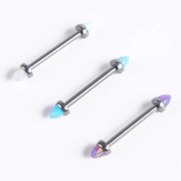 Ringen 14g Astm F136 Implantaatkwaliteit Titanium Interne draad Opal Bullet Barbell Ring voor tepel- en industriële piercings Lichaamssieraden