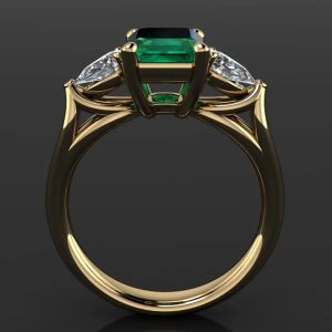 Anneaux 14K bijoux en or anneau émeraude vert pour les femmes Bague Diamant Bizuteria anillos de pure émeraude Gemstone 14K Gold Ring pour les femmes