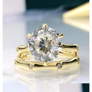 Anillos de 14k Gold Solitaire 10 mm MOISSANITE Diamond Ring Juego de anillo original 925 Sterling Sier Band para mujeres Promise Drop entrega de gota Joya Dhske