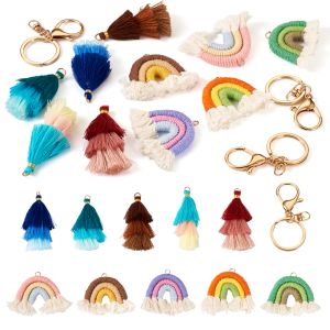 Anneaux 15pcs / ensemble Rainbow Tassel Kit de fabrication de clés Tassel, y compris le coton Tassel Polycotton Toven Pendants en alliage Classement Classement Résultats