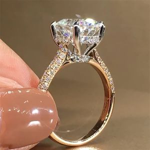 Rings 18k gouden damesring met ovale diamanten voor bruiloft en verloving (15 karaat)