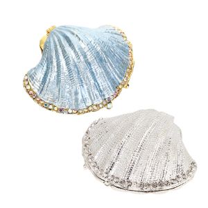 Ringen 1pc Parel Schelp Scharnierende Sieradendoos Trouwringhouder Vintage Mossel Zeeschelp Beeldje Trinket Case Creatief Cadeau Blauw/Roze