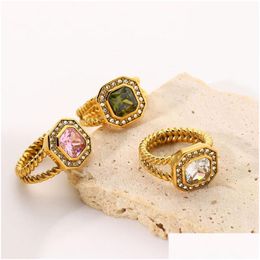 Anillos 1pc Acero inoxidable no ajustable 18k Color oro blanco trenzado Mticolor Cubic Zirconia Partido para mujeres Drop Entrega Joyería Ri Dhkqm