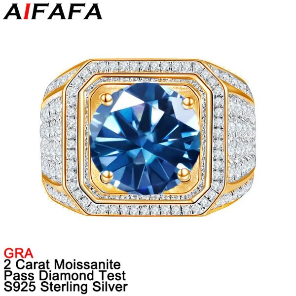Anneaux 2 carats saphir Moissanite or anneaux pour hommes femmes vert rouge violet Moissanita Lab diamant S925 argent bijoux fins en gros