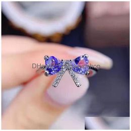 Ringen 2022 Mode Prachtige 925 Siery Ring Inlay Paars Zirkoon Koreaanse Stijl Strik Sieraden Voor Vrouwen Verlovingsgeschenken Drop Leveren Dhrnd
