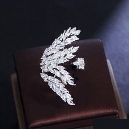 Anneaux 2023 Bijoux de luxe faits à la main 18 carats en or blanc remplissage marquise coupe topaze cz diamant pierres précieuses angle ailes fête femmes fiançailles ban dhhum