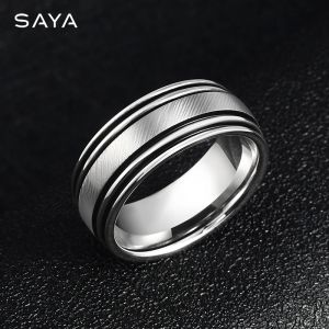 Rings 2023 Nieuwe ringen voor mannen 8mm Zilverachtige mode geborsteld Design mannelijke bruiloft verloving sieraden, gravure, gratis verzending