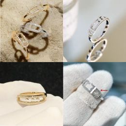 Rings 2024 Designer Classic M -serie Rose Gold Sliding Move Three Diamond Band Ring Dames Persoonlijkheid Juwelier Party Wedding Luxe
