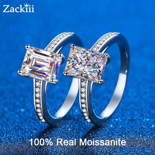 Anillos 2CT Esmeralda/Corte Radiante Moissanite Anillo de Compromiso de Diamante Mujeres Piedras Laterales Graduadas Promesa Anillo Nupcial 925 Joyería de Plata