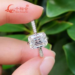 Anillos 3ct 7*9 mm esmerald redonda media eternidad banda d blanco vvs moissanite 925 ring de plata esterlina anillos de joyas de joyas
