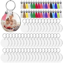 Anneaux 40 / 80pcs sublimation Vierge Keychain MDF Keychain Ornement Tag Tag 2 pouces Transfert de chaleur Télevé