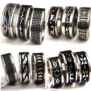 Ringen 50 stuks geassorteerd ontwerp gemengd zwarte olie heren dames roestvrijstalen ringen 8 mm unieke sieraden trouwringen comfortfit dragen