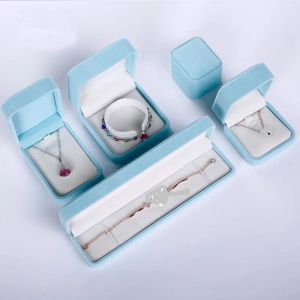 Anillos 5pcs cajas de embalaje de joyería de lujo Caja de terciopelo aqua para el collar del anillo del arete del anillo de aretes paquete de regalos de la boda