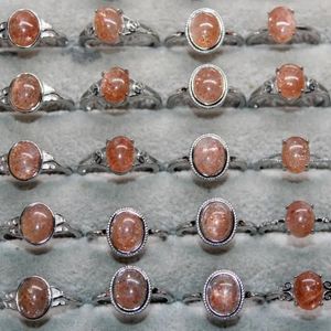 Anillos 5 anillos AKAC aproximadamente 7*9mm piedra solar dorada natural anillo de cobre blanco ajustable se envía al azar