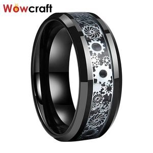 Rings 6/8mm Zwarte trouwring Tungsten Carbide -ringen voor mannen Vrouwen koolstofvezel tandwielen inleg gepolijste glanzende schuine randen comfrot fit