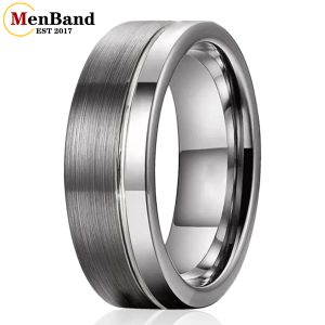 Ringen 6 mm 8 mm dameshoens trouwring Tungsten carbide ringen offset groove gepolijste geborsteld afwerking comfort fit