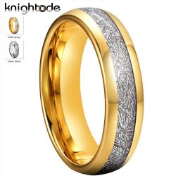 Anneaux 6 mm Gold Color / Siery Tungsten Carbide Anneaux White Meteorite Inclay Fashion Wedding Band Engagement Bijoux Dome Finish