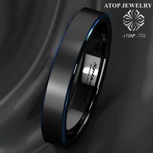 Ringen 6 mm heren trouwring wolfraamcarbide ring zwart geborsteld blauwe streep gratis verzending