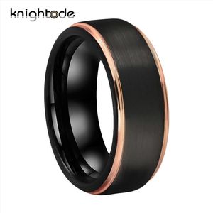 Ringen 8 mm zwarte wolfraamcarbide trouwring Rose goud getrapte randen voor mannen vrouwen verlovingsringen Valentijnsdag geschenk geborstelde afwerking