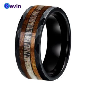 Anneaux 8mm cool marteau anneau hommes femmes bande de mariage en carbure de tungstène avec baril de whisky bois de chêne et deel bois incrustation confort ajustement