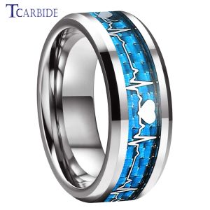 Rings 8mm Multicolors Tungsten Carbide Ring For Men Women Trendy Betrokkenheid trouwring Hartslag Hartslag koolstofvezel Inleg Comfort Fit