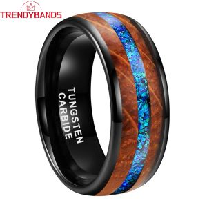 Rings 8mm wolfraam carbide verlovingsringen voor mannen vrouwen trouwband mode sieraden blauw opaal whisky vat inlay koepelvormig comfort fit