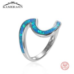 Anneaux 925 Sterling Silver Blue Opal Wave Bague irrégulière pour les femmes Mode Océan Bijoux fins Rencontres Fête d'anniversaire Cadeaux spéciaux 2023