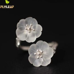 Ringen 925 Sterling Silver Natural Crystal Flowers Open ringen voor vrouwen Hoogwaardige handgemaakte dame Fine Jewelry Flyleaf